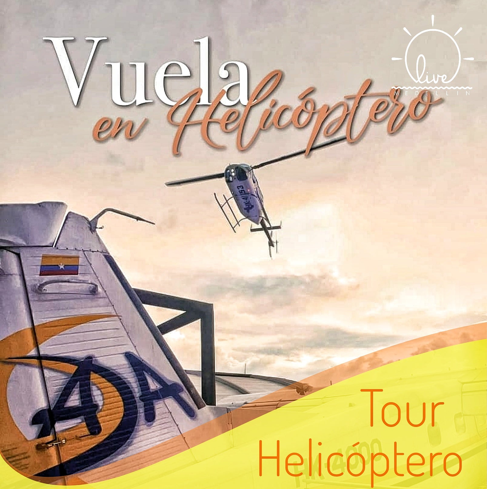 Tour en Helicóptero sobre Medellín - Experiencia Compartida |  disfruta de un recorrido aéreo sobre el norte de Medellín