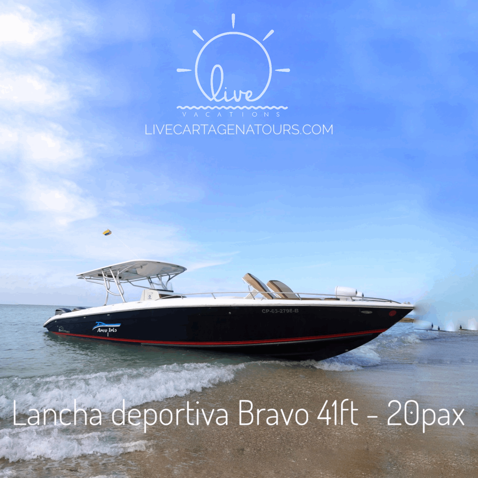 Lancha Deportiva 20 pax - Bravo 41ft - Live Vacations Tours