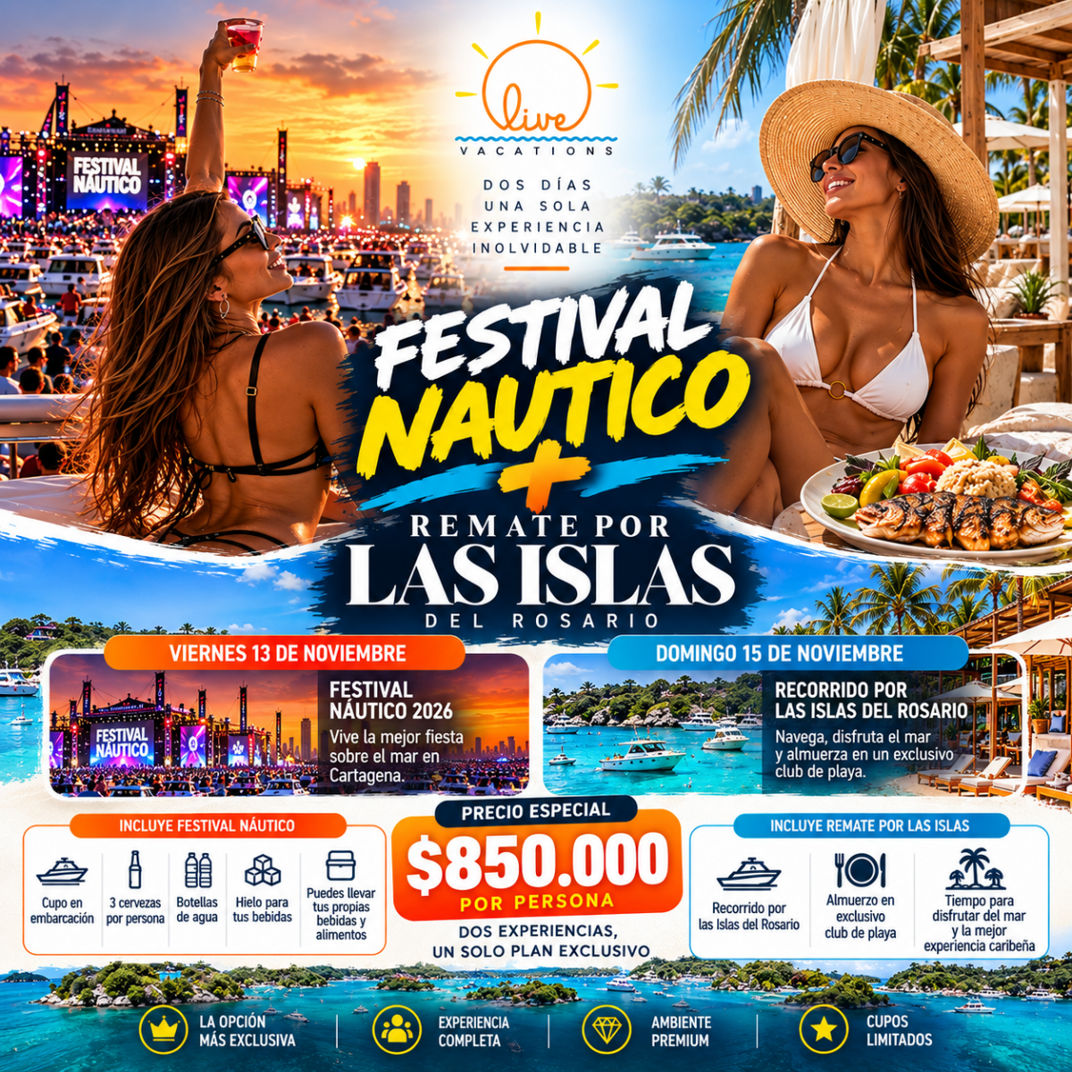 Festival Náutico Cartagena + Remate Oficial en las Islas del Rosario - Live Vacations Tours