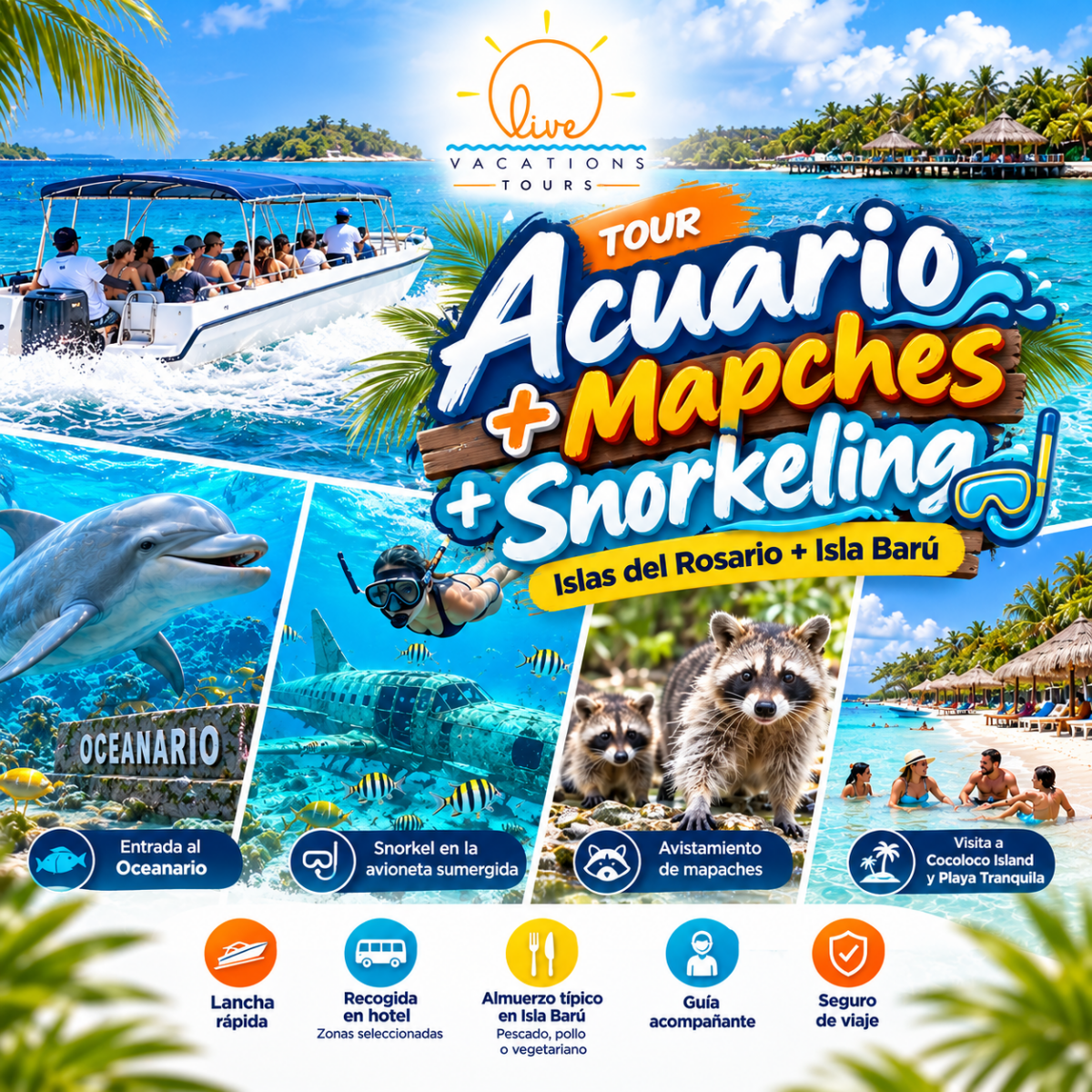 Tour Acuario + Mapaches + Snorkeling - Live Vacations Tours