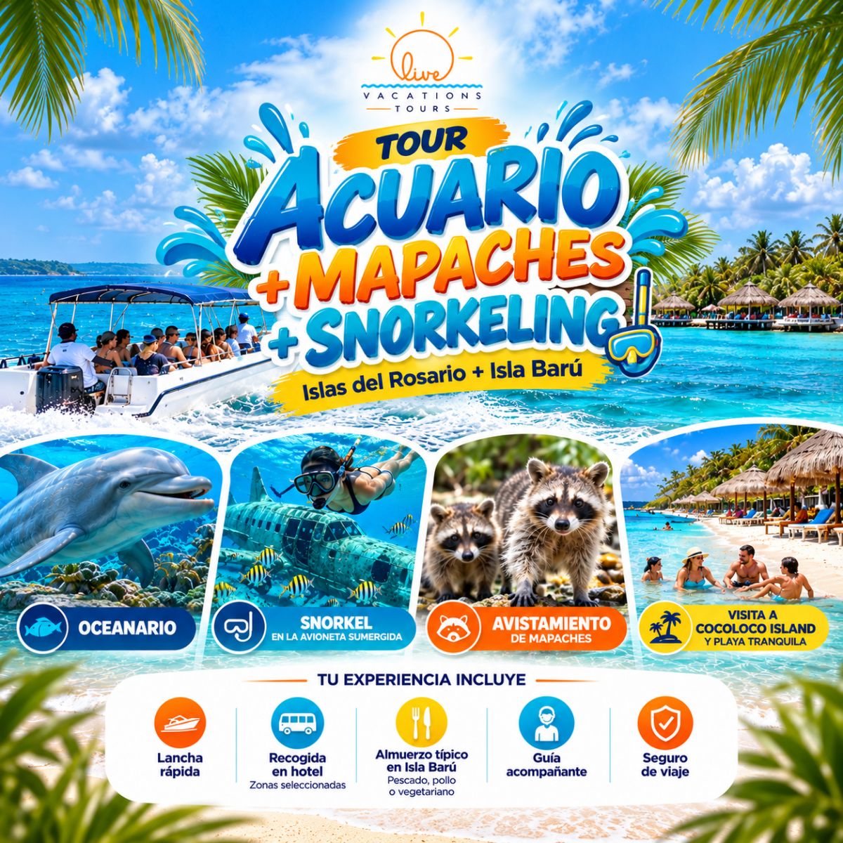 Tour Acuario + Mapaches + Snorkeling - Live Vacations Tours