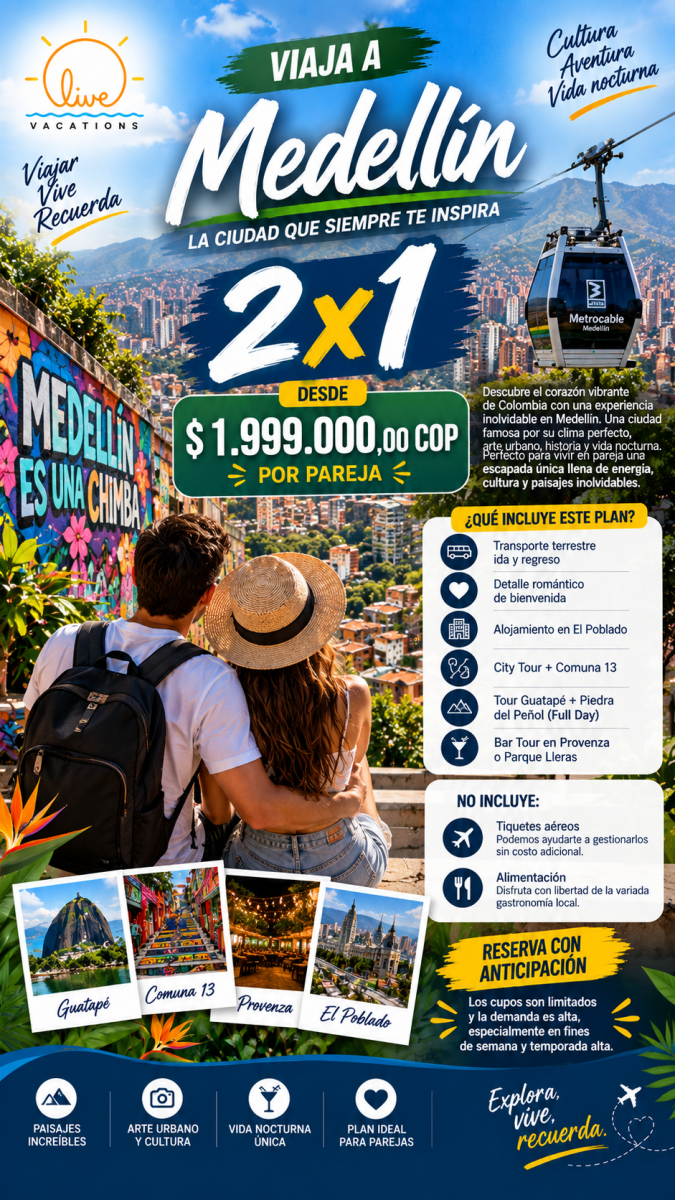 Viaja Medellin 2 x 1 - Live Vacations Tours