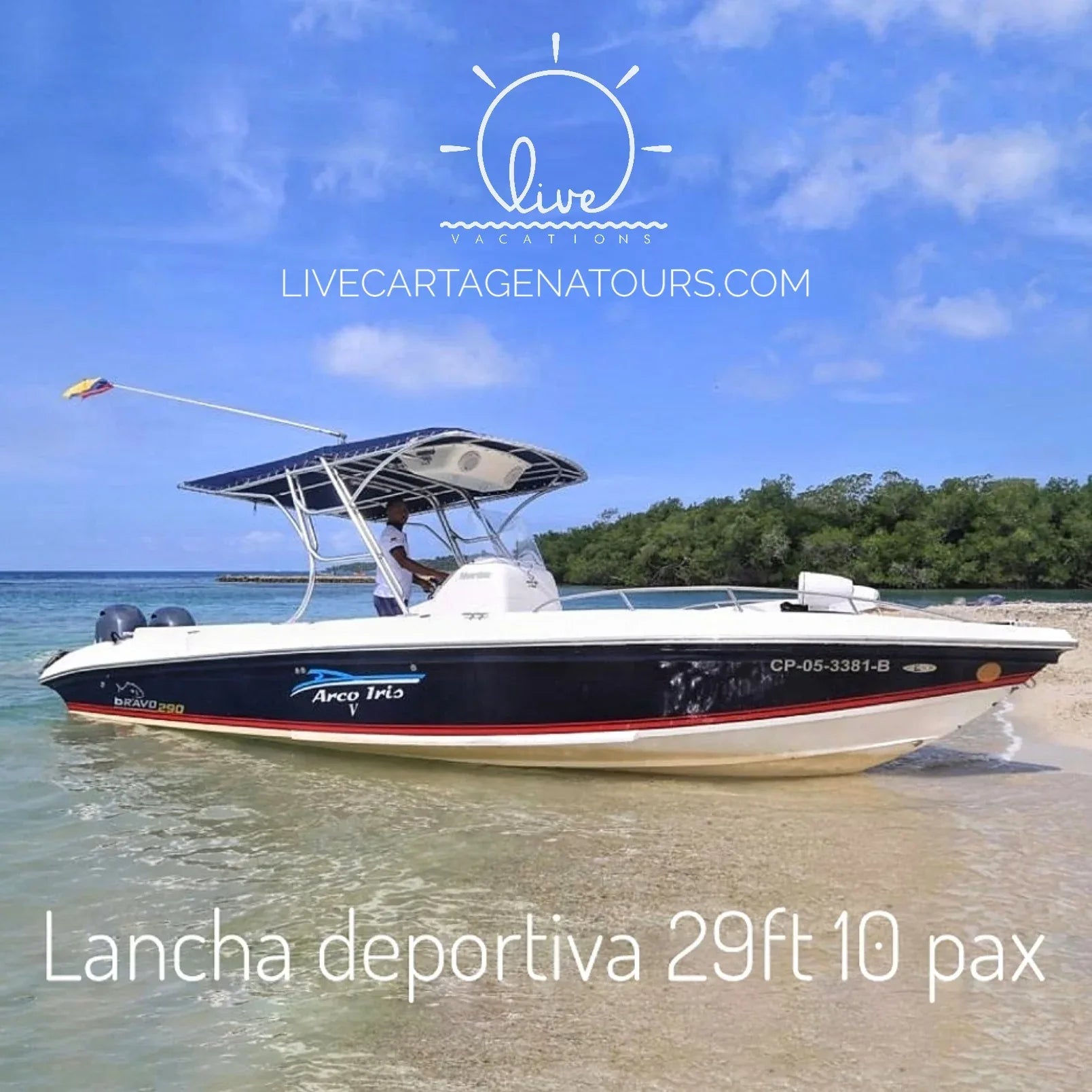 Lancha Deportiva 10 pax - 29FT - Live Vacations Tours
